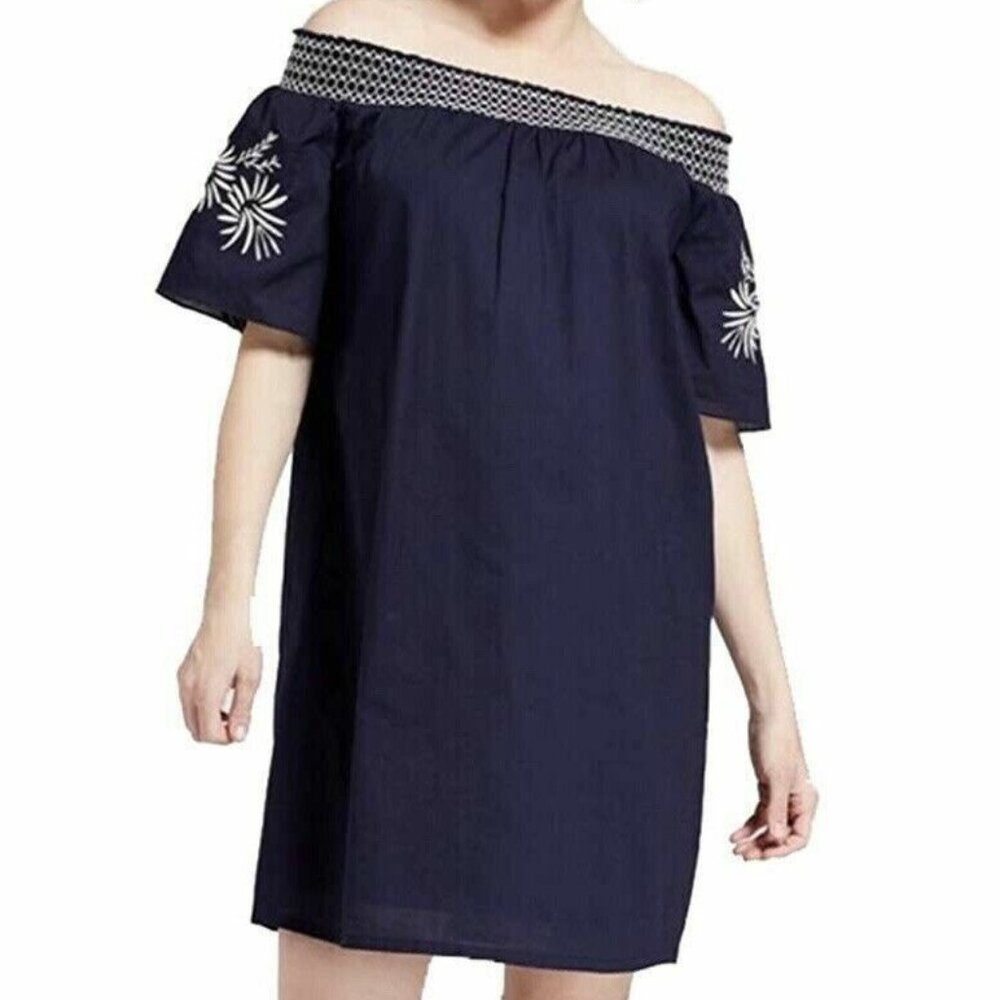 ISABEL MATERNITY Women's Off-the-Shoulder Navy Embroidered Dress Size XL Floral